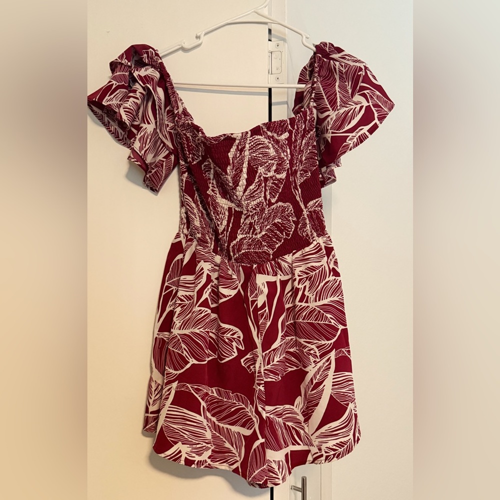 Red and White Leaf Print romper